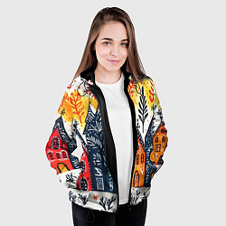 Куртка с капюшоном женская Разноцветные новогодние дома, цвет: 3D-черный — фото 2