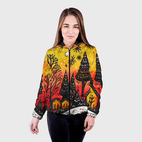 Женская куртка Елочки на фоне оранжевого неба / 3D-Черный – фото 4
