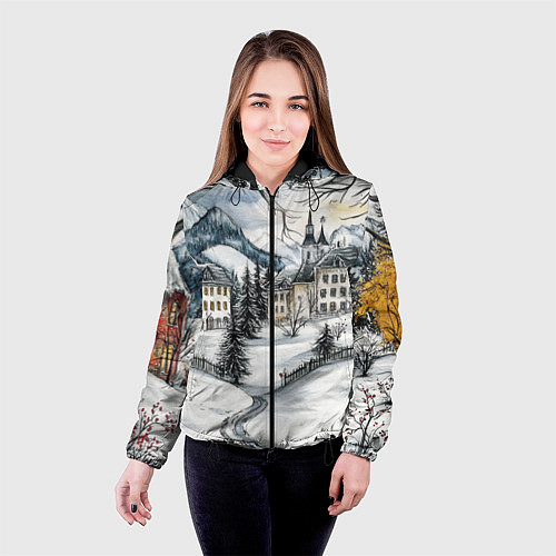 Женская куртка Заснеженный старый город / 3D-Черный – фото 4