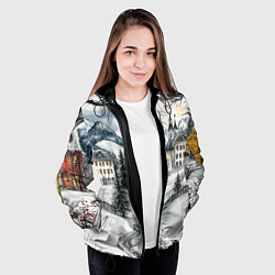 Куртка с капюшоном женская Заснеженный старый город, цвет: 3D-черный — фото 2