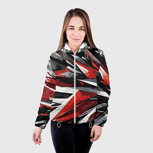 Женская куртка Чёрно-красно-белая абстракция / 3D-Белый – фото 4