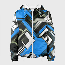 Женская куртка Сине-белый техно паттерн на чёрном фоне