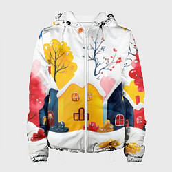 Женская куртка Желтые и синие новогодние домики