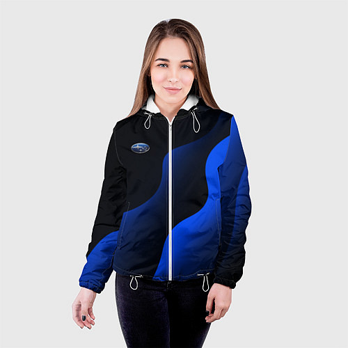 Женская куртка Субару - синие волны / 3D-Белый – фото 4