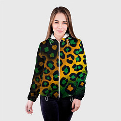 Куртка с капюшоном женская Зеленые и золотые пятна леопарда, цвет: 3D-белый — фото 2