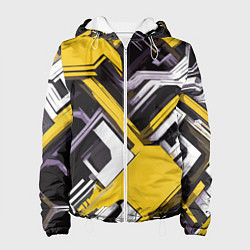 Женская куртка Бело-жёлтый техно паттерн на чёрном фоне