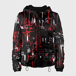 Женская куртка Бело-красная тревожная абстракция на чёрном фоне