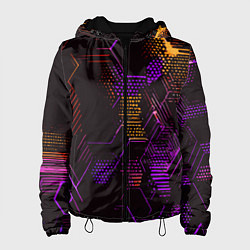 Женская куртка Жёлто-фиолетовые точки и линии на чёрном фоне