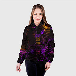 Куртка с капюшоном женская Жёлто-фиолетовые точки и линии на чёрном фоне, цвет: 3D-черный — фото 2