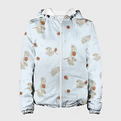 Куртка с капюшоном женская Зимние ветки сосны и шишки, цвет: 3D-белый