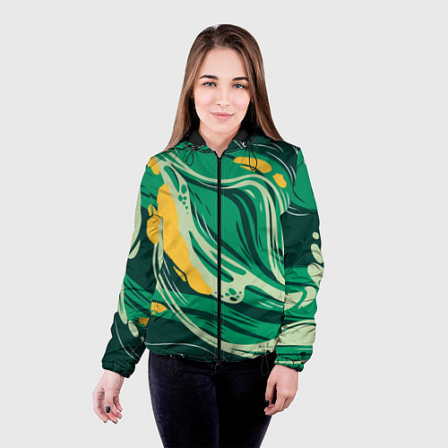Женская куртка Абстрактные полосы в зелёных тонах / 3D-Черный – фото 4