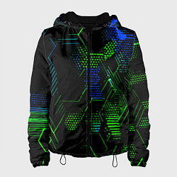 Женская куртка Сине-зелёные точки и линии на чёрном фоне