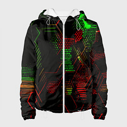 Женская куртка Красно-зелёные точки и линии на чёрном фоне