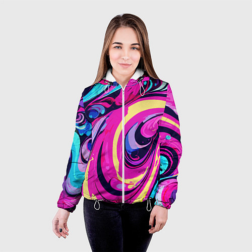 Женская куртка Сине-розовый узор / 3D-Белый – фото 4