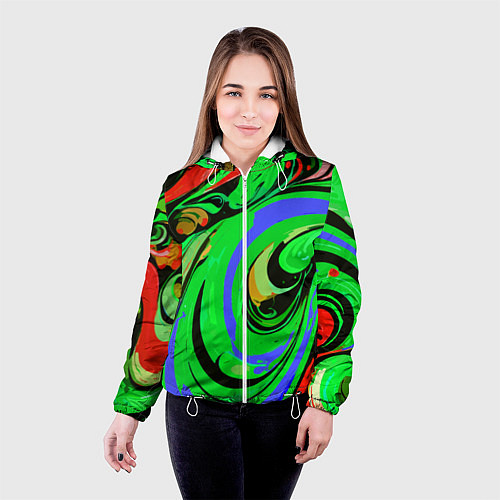 Женская куртка Красно-зелёный узор / 3D-Белый – фото 4