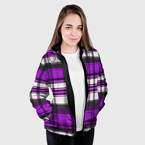 Женская куртка Фиолетово-белая ткань в клетку / 3D-Черный – фото 3