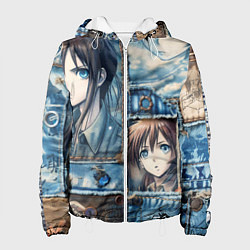 Куртка с капюшоном женская Пэчворк с аниме, цвет: 3D-белый