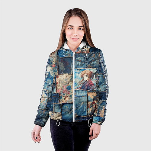 Женская куртка Аниме влюбленные на пэчворк / 3D-Белый – фото 4