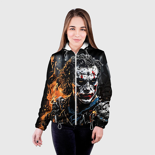Женская куртка Джокер на фоне огня / 3D-Белый – фото 4