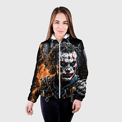 Куртка с капюшоном женская Джокер на фоне огня, цвет: 3D-белый — фото 2