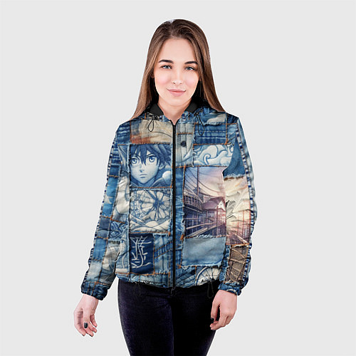 Женская куртка Пэчворк с мотивами аниме / 3D-Черный – фото 4