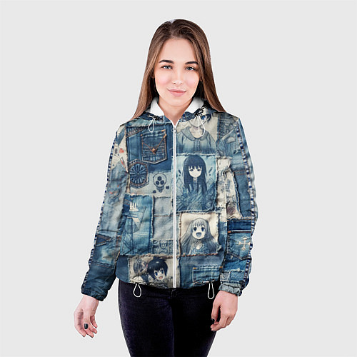 Женская куртка Персонажи аниме на пэчворк / 3D-Белый – фото 4