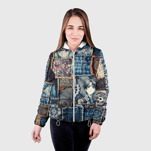 Женская куртка Аниме пэчворк деним / 3D-Белый – фото 4