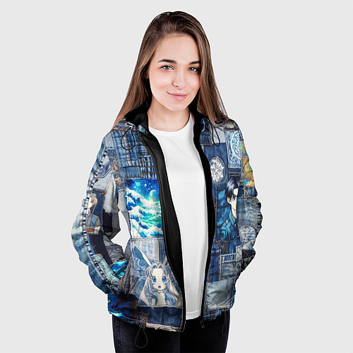 Женская куртка Микс аниме и пэчворк / 3D-Черный – фото 3