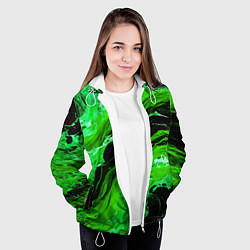 Куртка с капюшоном женская Зелёные брызги на чёрном фоне, цвет: 3D-белый — фото 2