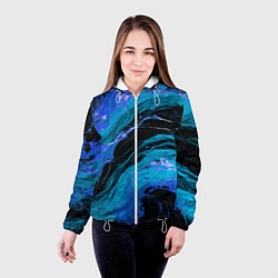 Куртка с капюшоном женская Синие брызги на чёрном фоне, цвет: 3D-белый — фото 2