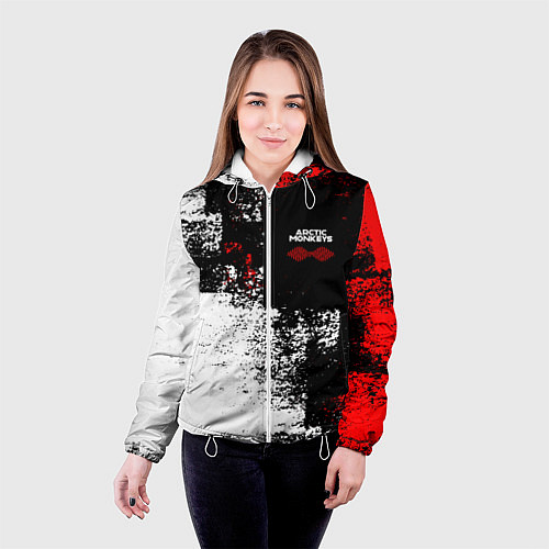 Женская куртка Arctic Monkeys - Красные и белые помехи / 3D-Белый – фото 4