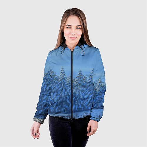 Женская куртка Ёлки под снегом в лесу / 3D-Черный – фото 4