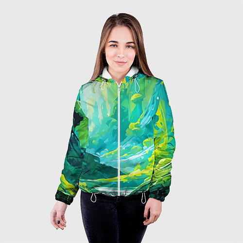 Женская куртка Зелёная кислотная абстракция / 3D-Белый – фото 4