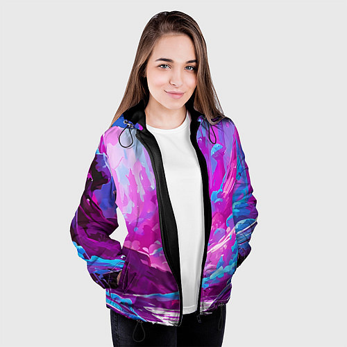 Женская куртка Фиолетовая кислотная абстракция / 3D-Черный – фото 3