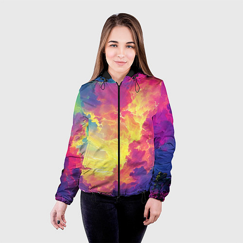 Женская куртка Розовые облака на синем небе / 3D-Черный – фото 4