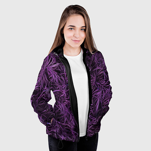 Женская куртка Фиолетовая трава на чёрном фоне / 3D-Черный – фото 3