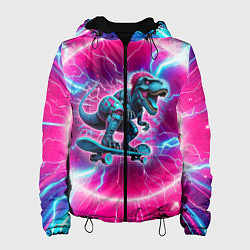 Куртка с капюшоном женская Cyber tyrannosaurus is a cool skateboarder, цвет: 3D-черный