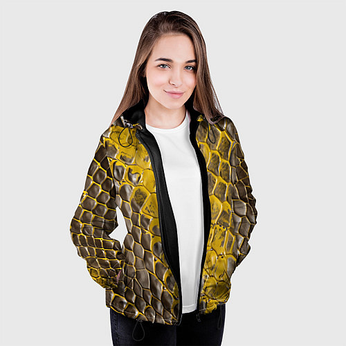 Женская куртка Красивая кожа змеи / 3D-Черный – фото 3