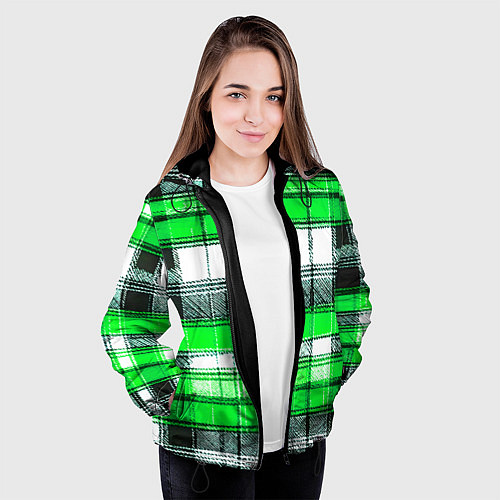Женская куртка Чёрные полосы на зелёном-белом фоне / 3D-Черный – фото 3