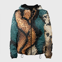 Куртка с капюшоном женская Кожа в змеином стиле, цвет: 3D-черный