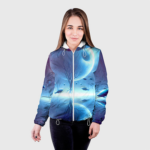 Женская куртка Луна и рыбы - нейроарт фантазия / 3D-Белый – фото 4