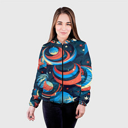 Куртка с капюшоном женская Абстракция ёлочных игрушек, цвет: 3D-черный — фото 2
