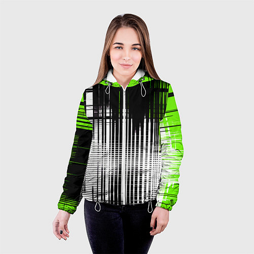 Женская куртка Зелёно-чёрный гранж на белом фоне / 3D-Белый – фото 4
