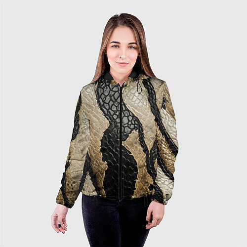 Женская куртка В коже рептилии / 3D-Черный – фото 4