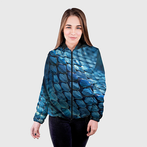 Женская куртка Голубая кожа змеи / 3D-Черный – фото 4