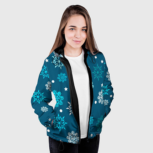 Женская куртка Резные снежинки / 3D-Черный – фото 3
