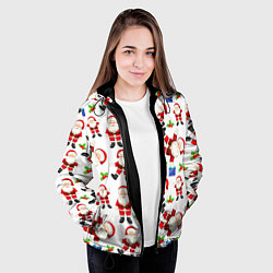 Куртка с капюшоном женская Дед мороз веселится паттерн, цвет: 3D-черный — фото 2