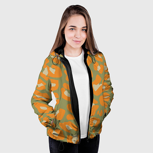 Женская куртка Рыже-зеленый леопардовый / 3D-Черный – фото 3