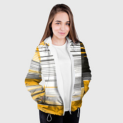 Куртка с капюшоном женская Чёрные вертикальные полосы на жёлто-белом фоне, цвет: 3D-белый — фото 2