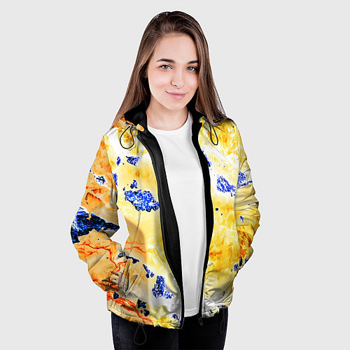 Женская куртка Сине-золотая абстракция / 3D-Черный – фото 3